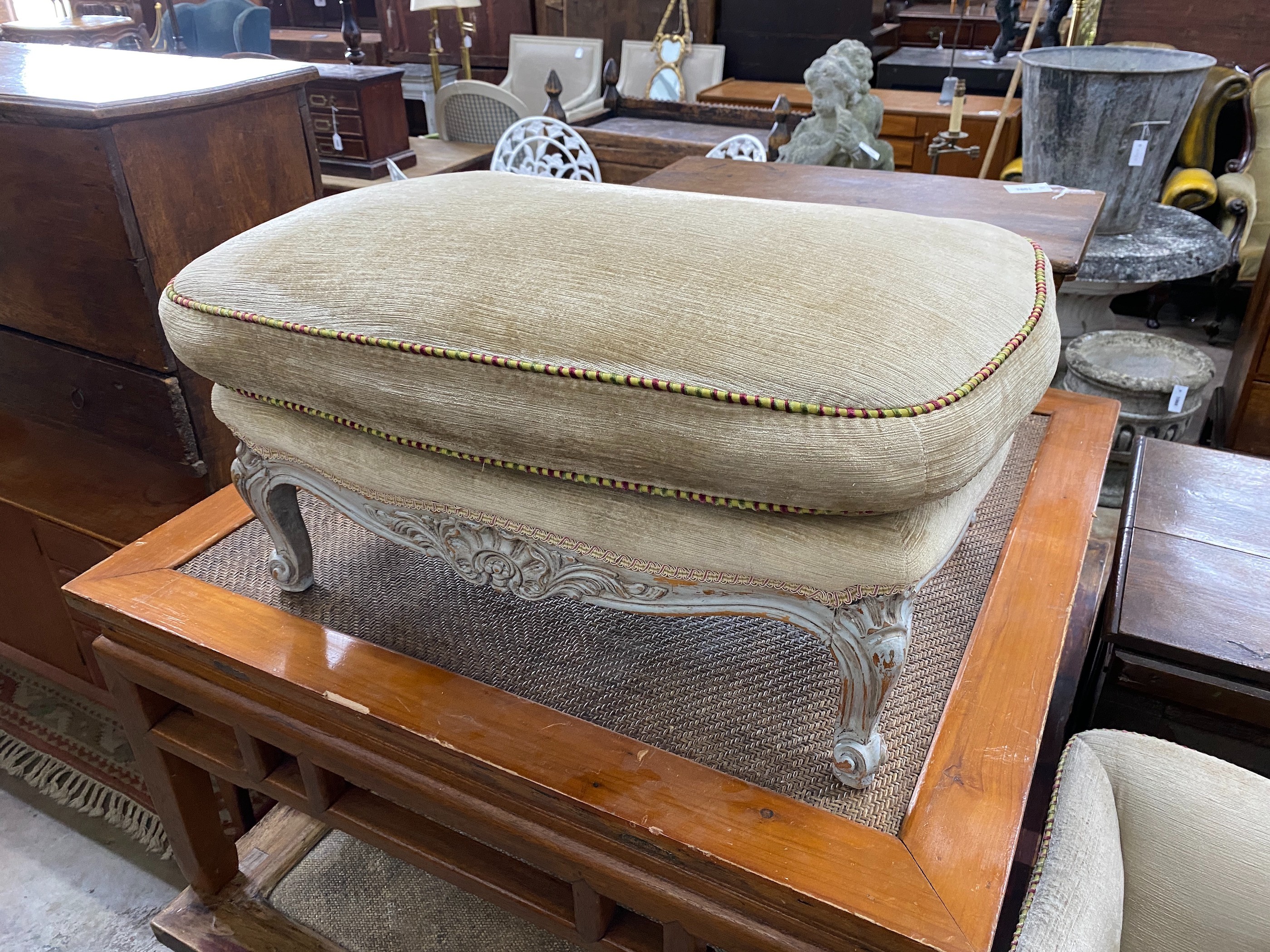 A Chinese caned pine and hardwood square low table, width 97cm height 51cm